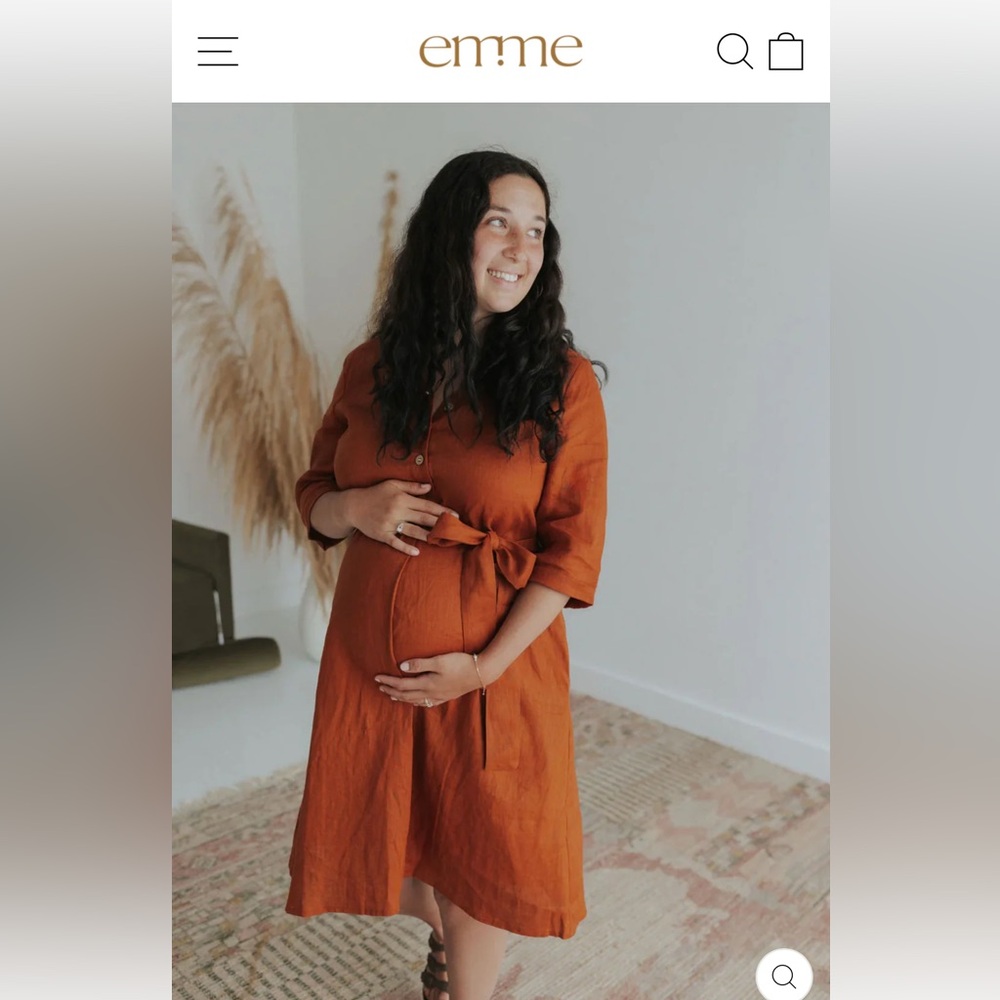 Emme Rust Orange Button-Down Linen Maternity Dress - image 4